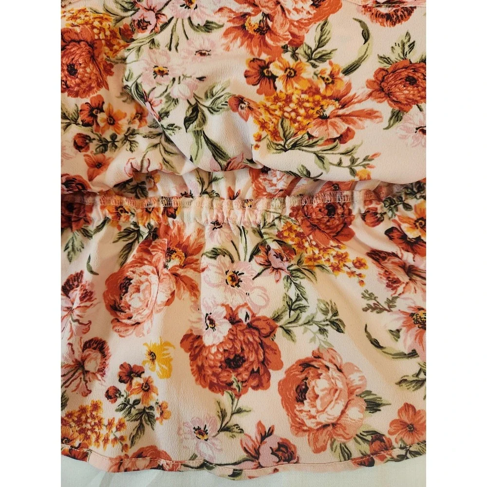 Old Navy Women Blush Floral Ruffle Babydoll  Blouse Size L Fairy Whimsical Flowy